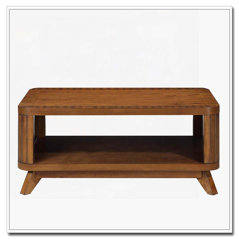 Rectangular Wood Coffee Table with Open Storage Shelf for Living Room, Walnut