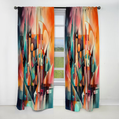 Red And Green Abstracted Visions Of Space - Abstract Geometric Blackout Curtain - 1 Panels
