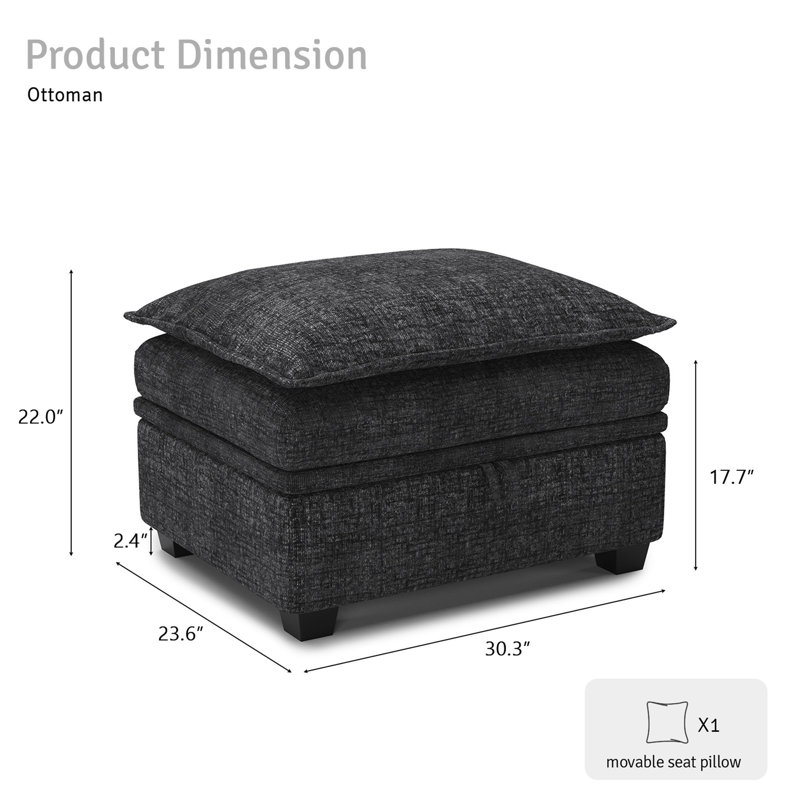 Repose-pieds en chenille avec rangement Luna, Noir