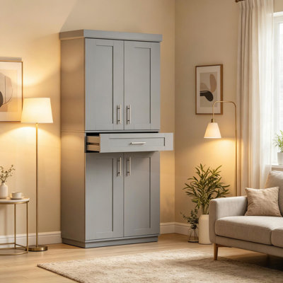Spacious Freestanding Tall Kitchen Pantry Broxton with Adjustable Shelves and Anti-Tipping Safety, Perfect for Organized Storage and Modern Farmhouse Design