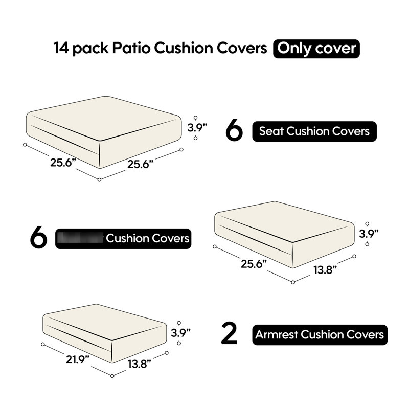 Housses de coussin jaunes pour 6 terrasses, 14 sachets avec fermeture à glissière, housses modulaires pour siège et dossier, et