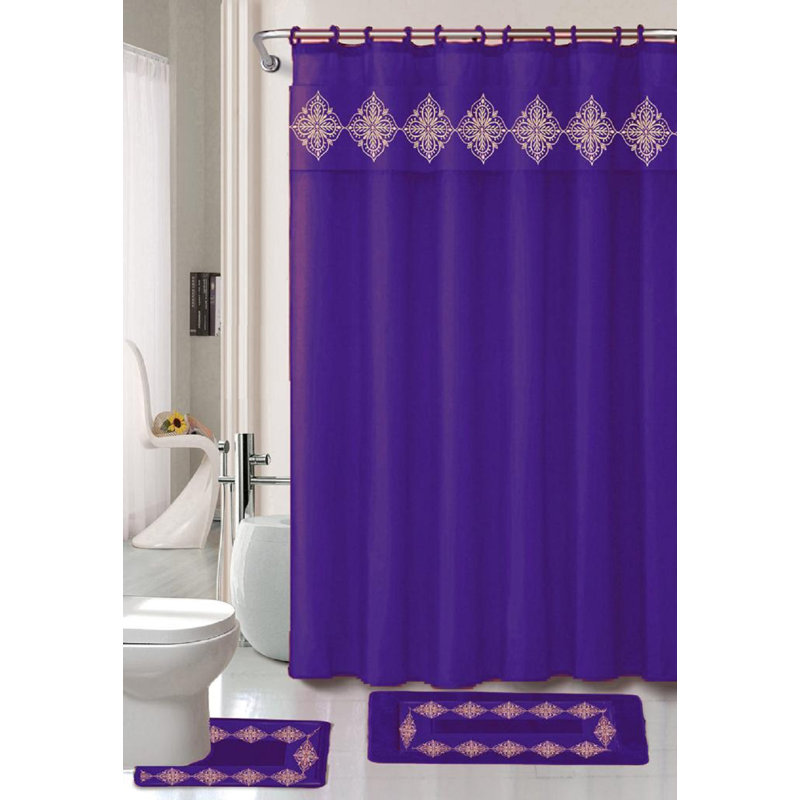 Damask Shower Curtain with Hooks Included