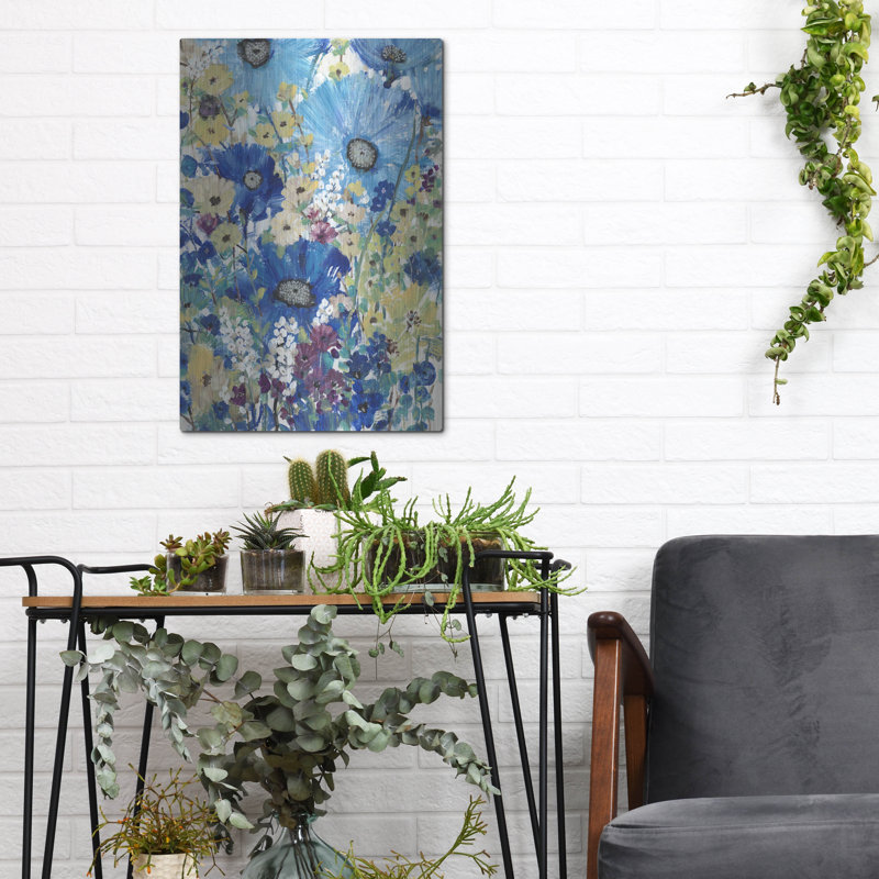 Art mural en métal «Garden Blues I» par Tim O'Toole, H 16 po x l 12 po