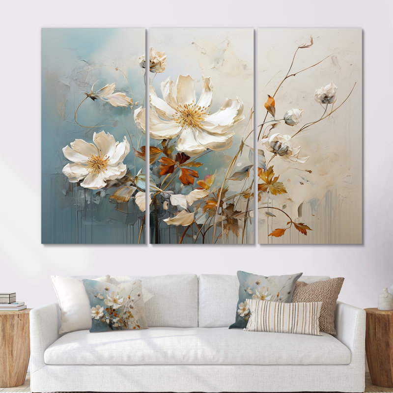 Minimalisme, fleurs saisonnières en fleurs II - ensemble d'art mural sur toile fleurs saisonnières, Toile tendue