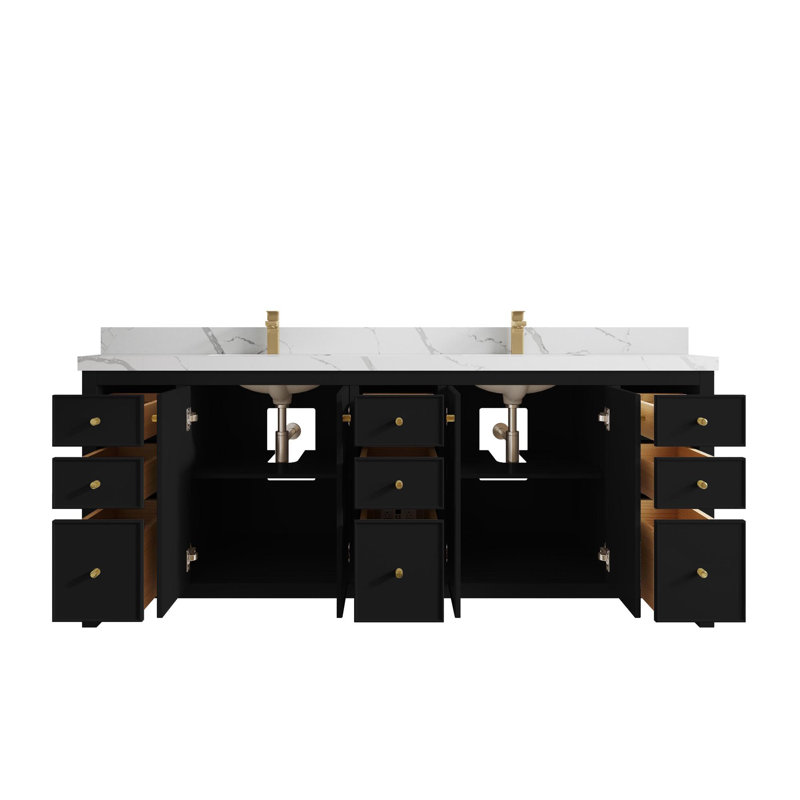 Meuble-lavabo double 84 po avec plateau Chicago, Calacatta Laza