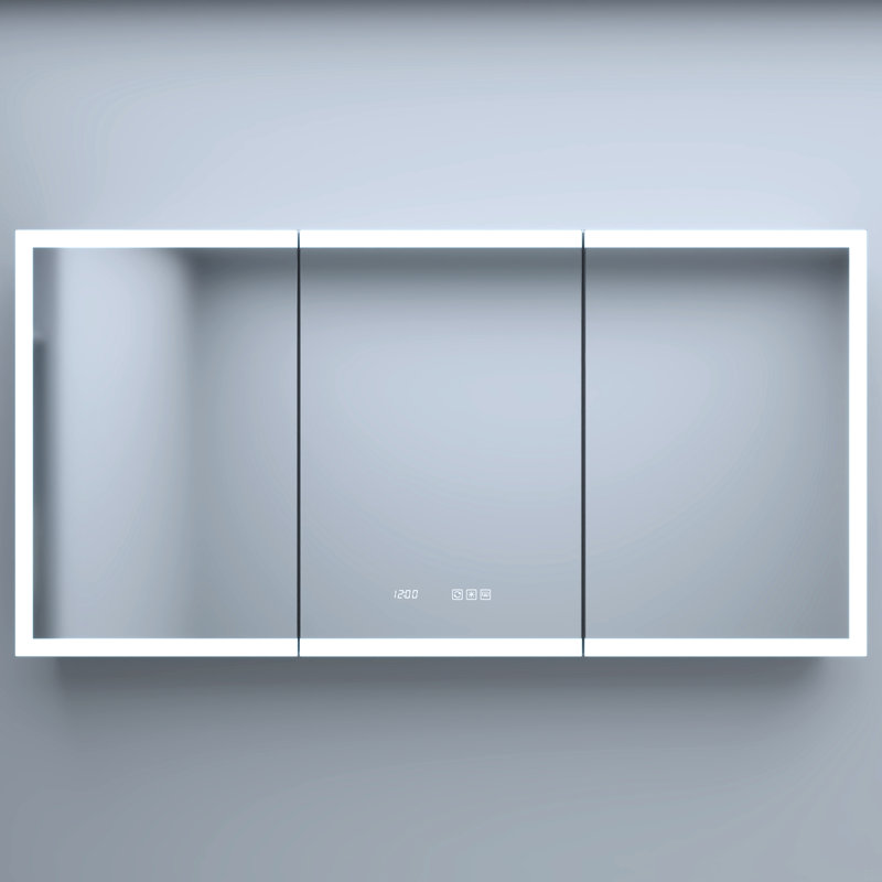 60 po L 30 po H Pharmacie rectangulaire en aluminium encastrable / à fixation en surface avec miroir DEL et horloge