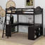 Lit mezzanine double en bois Kedryn avec bureau en U, compartiments de rangement et miroir à trois volets-106460668