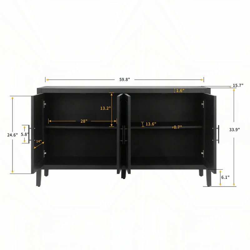 Armoire d'appoint 60 "avec 4 portes Farmhouse, Noir antique