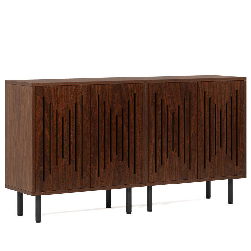 Set Of 2 Dark Brown 59" Buffet Sideboard Cabinet With Adjustable Shelves & Storage For Living & Dining Room