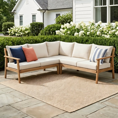 Ensemble de conversation modulaire en bois massif pour 5 personnes avec coussins Weslyn