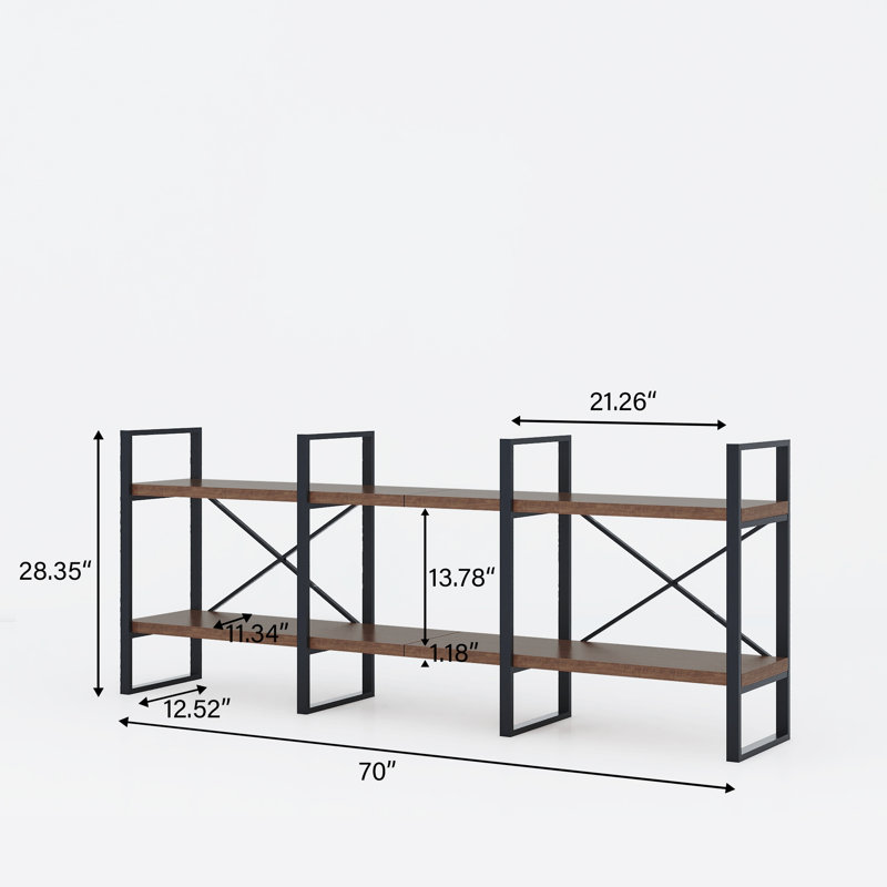 Tiyana 28.35'' H x 70'' W Steel Etagere Bookcase, Antigue Wood