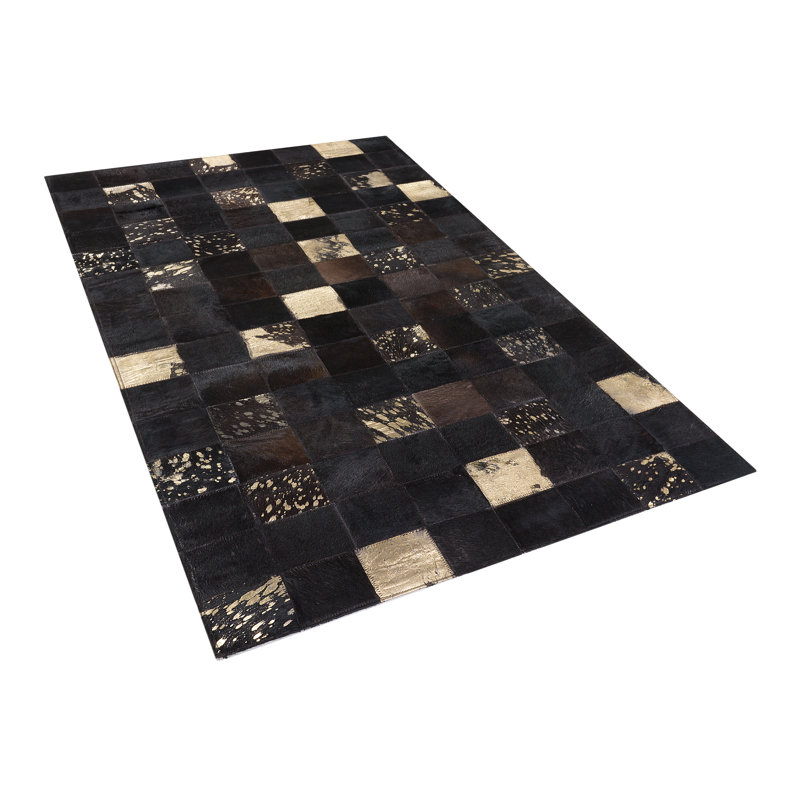 Chequered Leather Hand Woven Area Rug, Rectangle 80 x 150cm