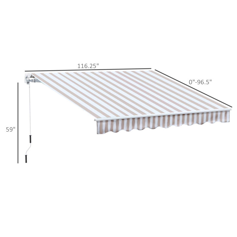 Outsunny Retractable Awning, Patio Awning Sunshade Shelter With Manual Crank Handle, 280Gsm UV Resistant Fabric And Aluminum Frame For Deck, Balcony, Yard