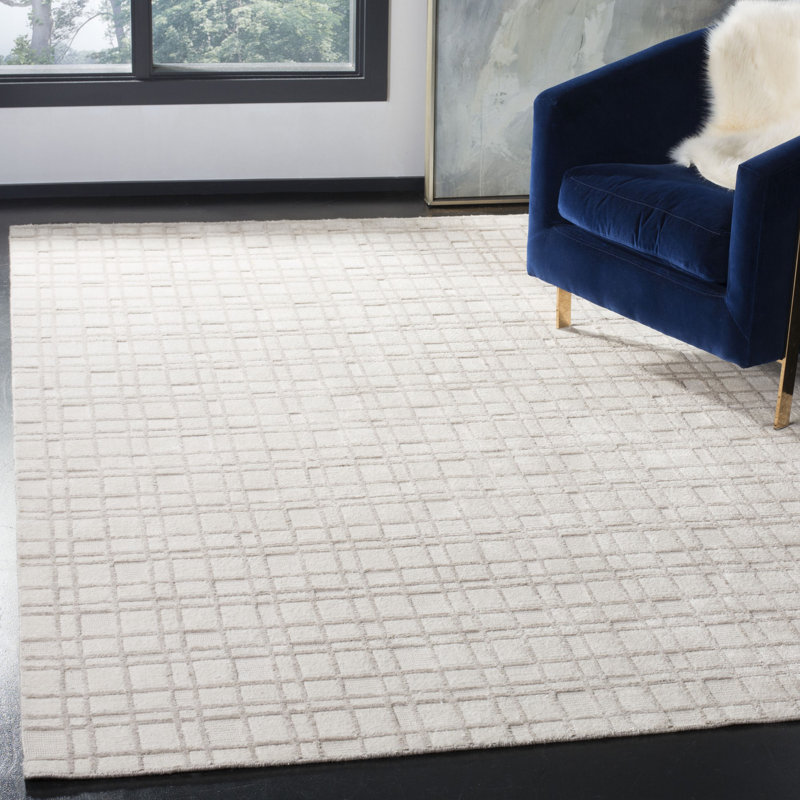 Tapis géométrique beige en coton et viscose tissé à la main Oliveri, Rectangle 9 pi x 12 pi
