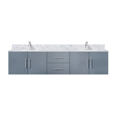 Meuble-lavabo double gris foncé 80 po X P 22 po D, dessus en marbre de Carrare et ensemble de robinet