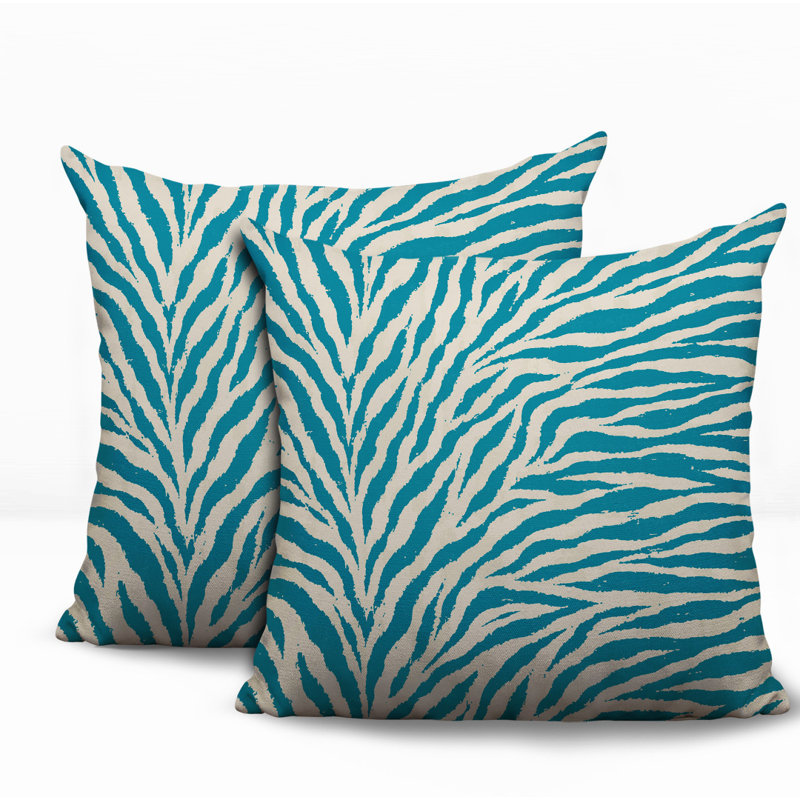 Oreiller réversible Jay Zebra, 16x16, Turquoise
