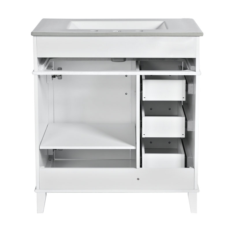 Meuble-lavabo de 30 pouces avec lavabo en céramique, Blanc