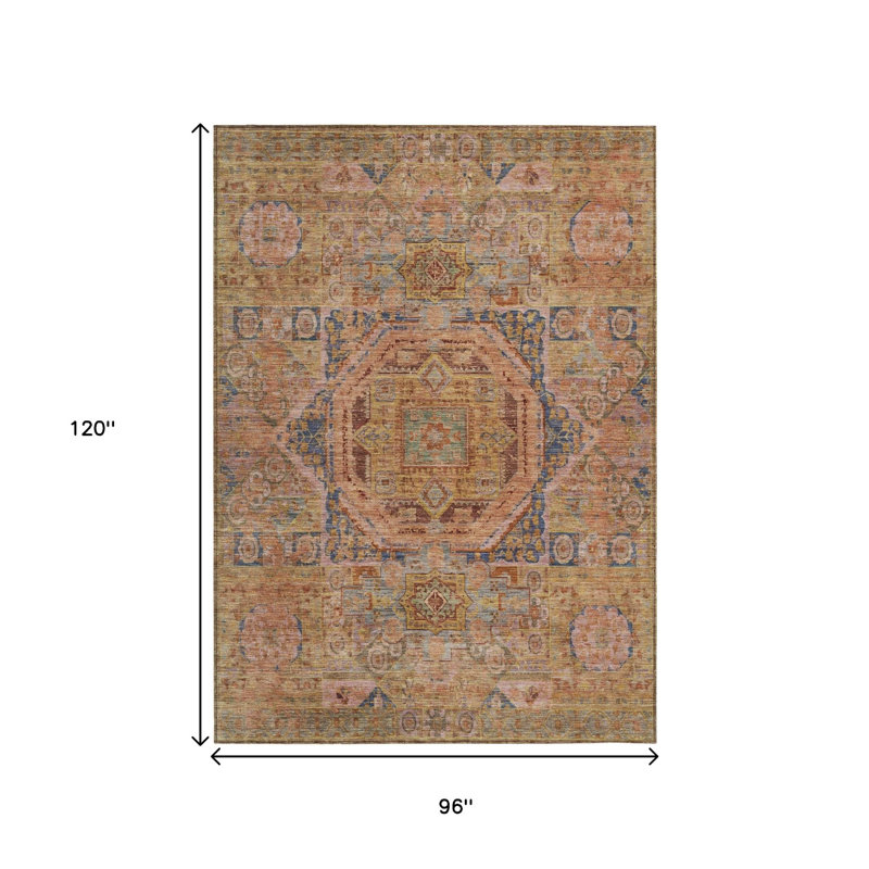 Tapis intérieur/extérieur lavable à médaillon rouille et bleu 8 pi x 10 pi