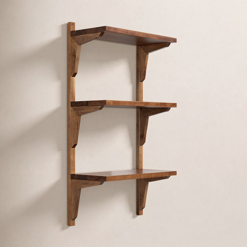 Carmouche Tiered Solid Wood Wall Shelf, Medium Wood