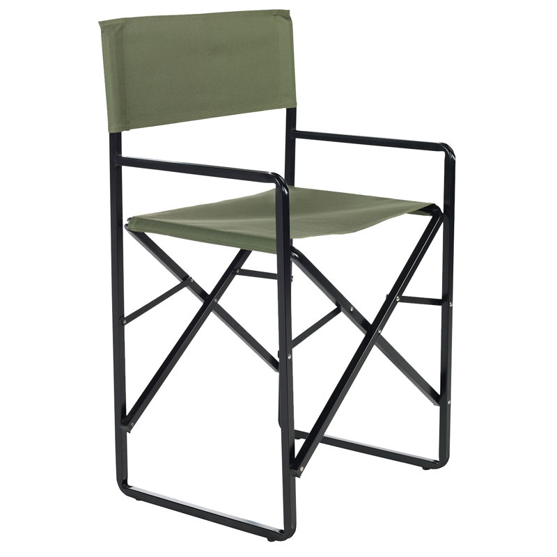 Chaise de réalisateur pliable en acier Cheree avec siège en tissu et pieds sans évier, Vert