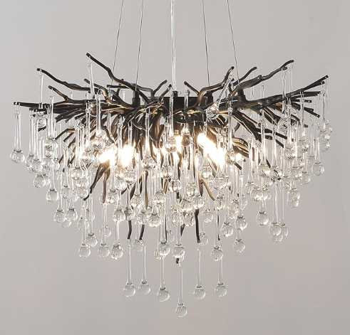 Light Crystal Tree Branch Chandelier, Matte Black