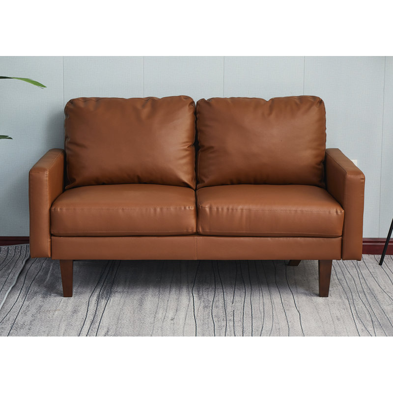 Marleina 58'' Faux Leather Sofa, Brown, 34.2" H x 70" W x 33" D