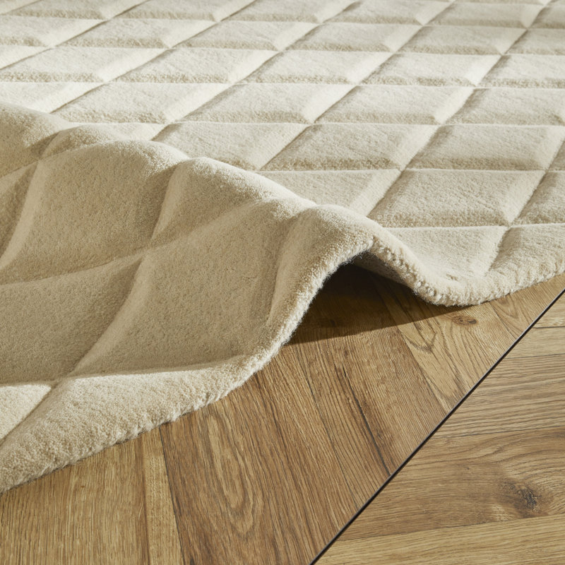 Geometric Shapes Wool Hand Tufted Area Rug, Rectangle 240 x 300 cm, Ivory