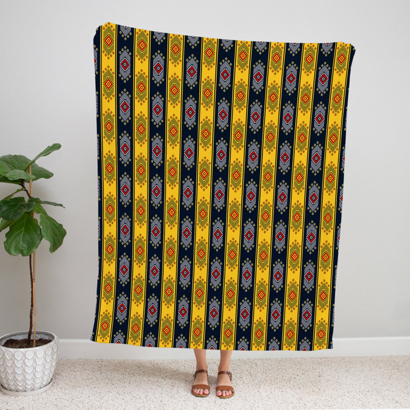 Throw Blanket, 68" W x 80" L, Striped/Abstract, Yellow/Black/Red