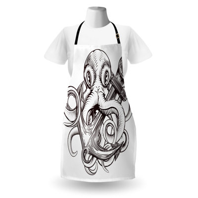 East Urban Home Anchor Apron, Cooking Gardening, Adult Size, Brown and White