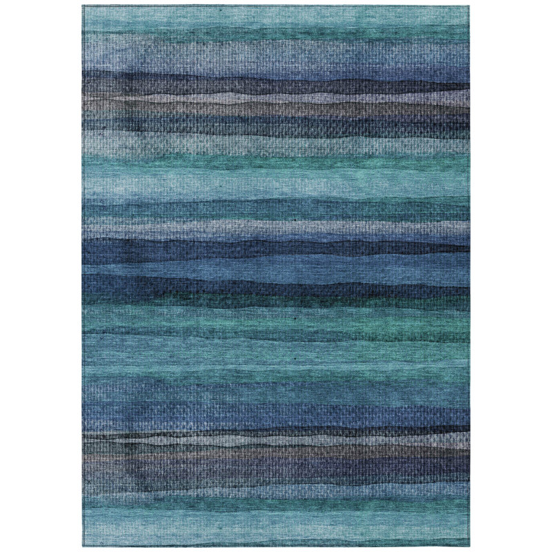 Tapis extérieur lavable rayé bleu sarcelle 8 pi x 10 pi bleu sarcelle et bleu marine