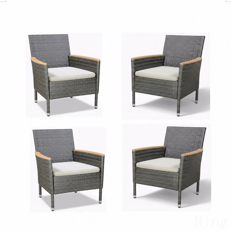 4-Piece All-Weather Gray Rattan Patio Dining Chair, Gray
