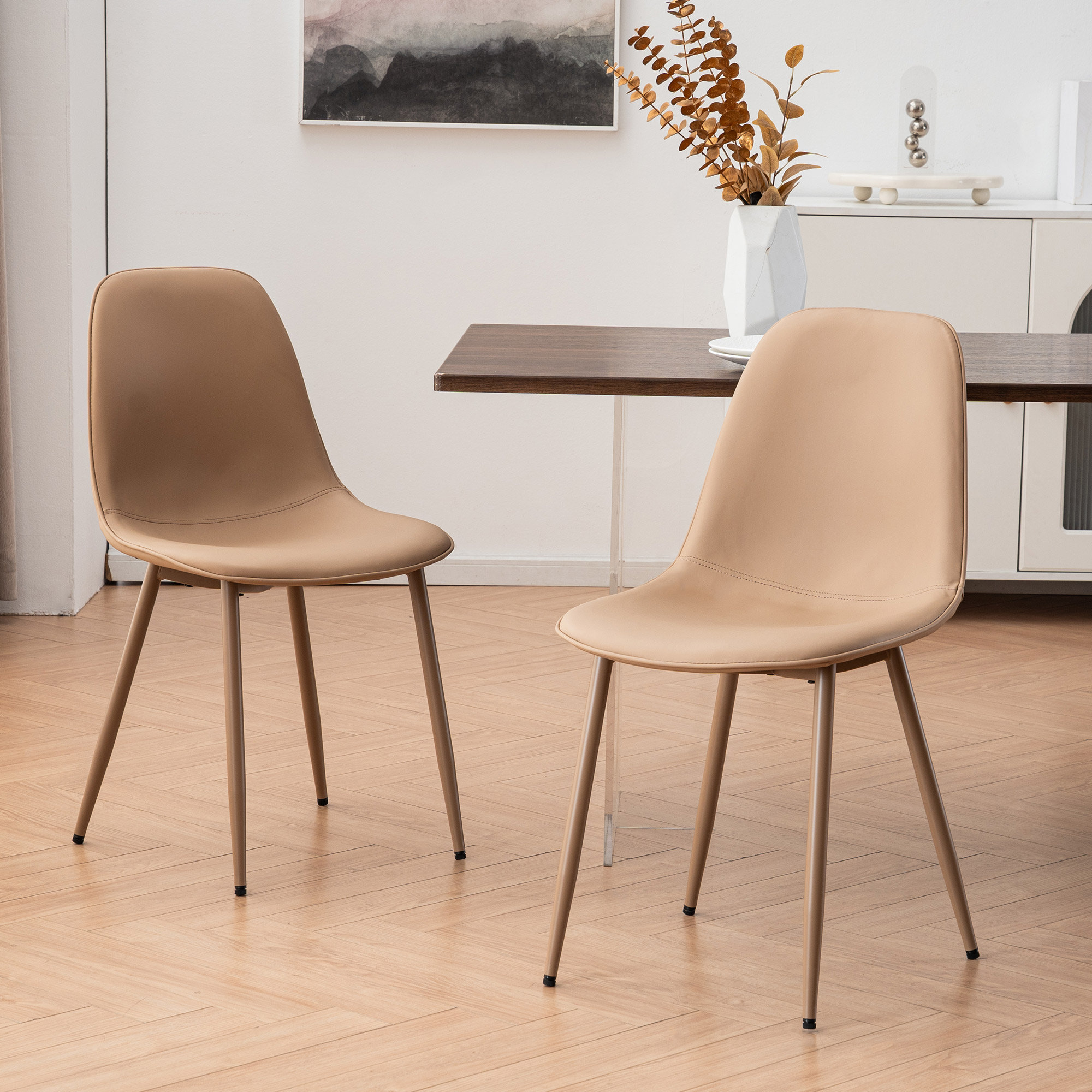 Kavi Upholstered Dining Chair,  Taupe Faux Leather/Taupe