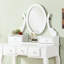 Table de coiffeuse blanche et tabouret By Wood - Miroir réglable et 5 tiroirs pour produits cosmétiques