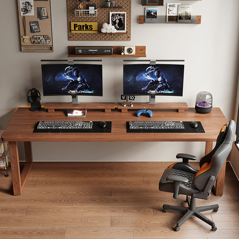 Light Walnut Color Rectangular Solid Wood with writing desk, 29.53" H x 86.61" W x 31.5" D, Light Walnut