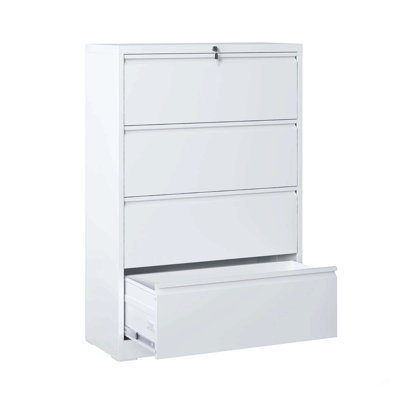 4 Drawer Lateral File Cabinet, Heavy Duty Metal Filing Cabinet, 35.4 Inch Wide Locking File Cabinet for Home Office, Space-Saving Vertical Storage with Anti-Tip Interlock, for Letter/Legal/A4 Files