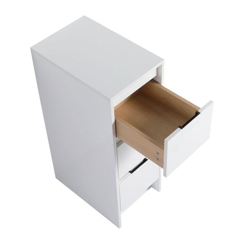 12" Freestanding Bathroom Storage Cabinet, 3-Soft Close Drawer, Glossy White,(KD-Packing), 33.44" H x 17.94" W x 11.81" D