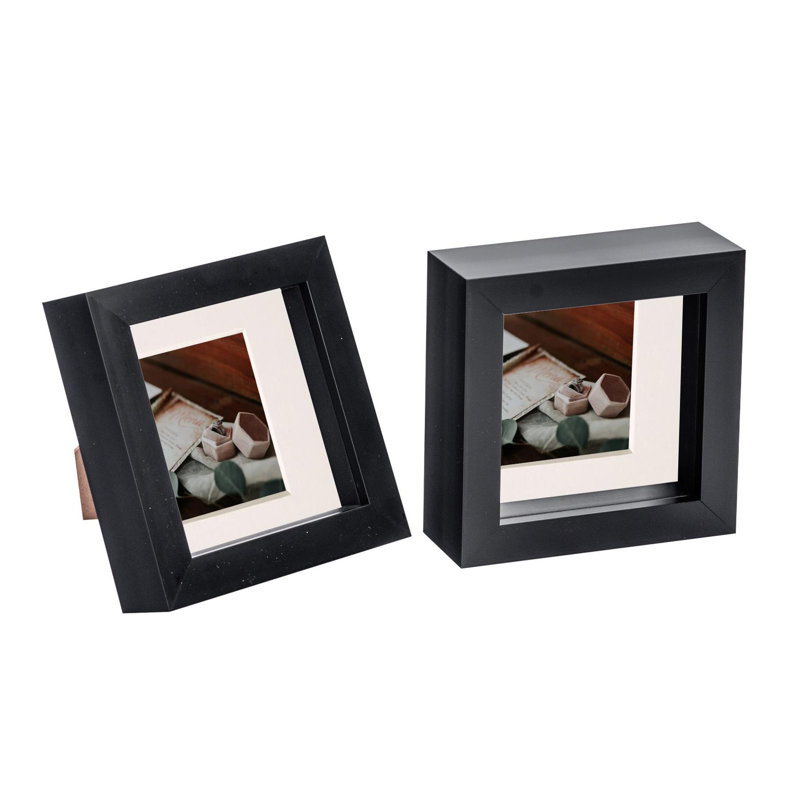Nicola Spring - 3D Box Photo Frames, 12.5cm H x 12.5cm W x 3.5cm D, Black/Ivory