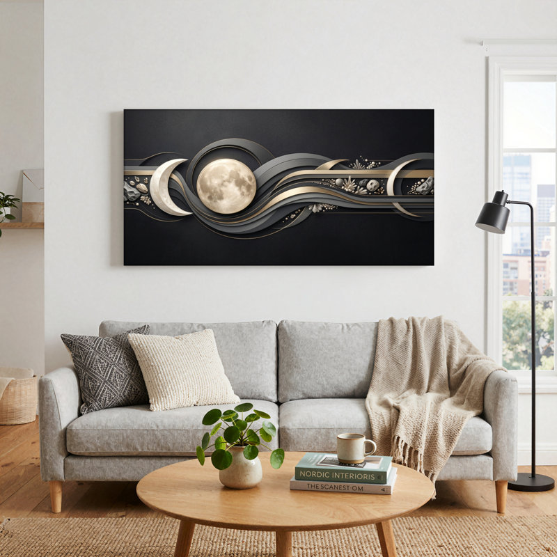 Ensemble de 1 tableau sur toile « Vagues de lune », 58“W x 28”H, Wrapped Canvas