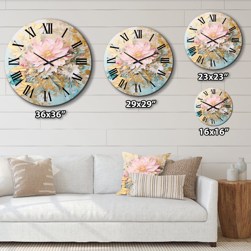 Gilden Pink Lily Vintage Illustration Analogue Wall Clock, Très grand