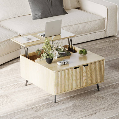 Lift up Coffee Table, Lift up Desktop Central Table, with Large Hidden Storage Room, Open Shelves