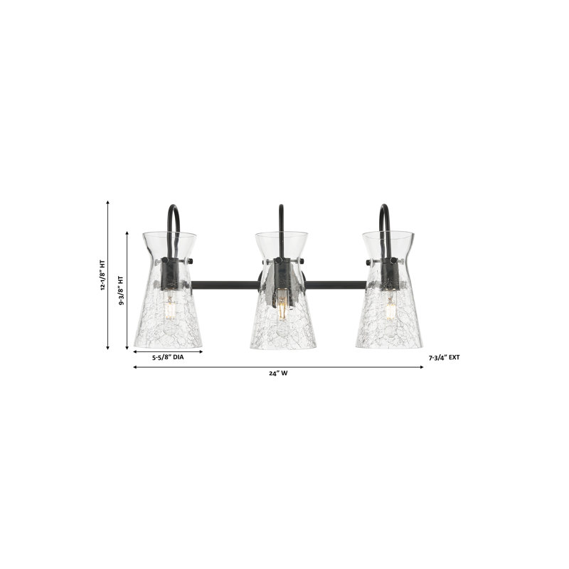 Estelle - Éclairage pour meuble-lavabo 3 lumières 24 po, Noir mat