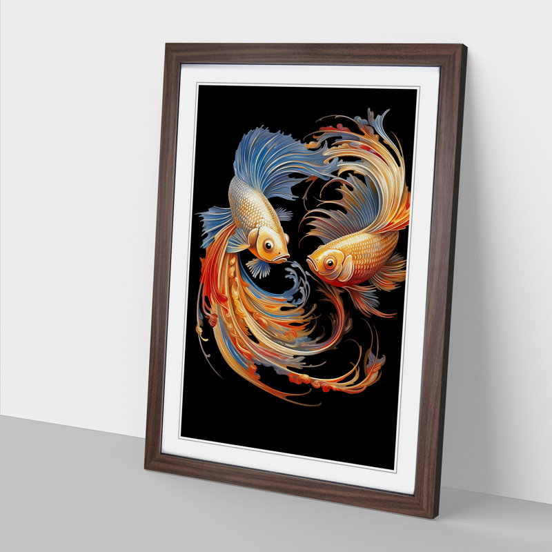 Fish Modern - Framed Print, 64cm H x 46cm W x 2cm D, Walnut