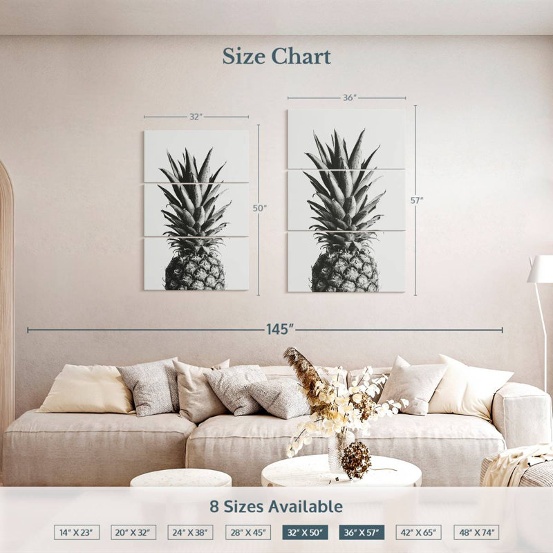 Yarlin Pineapple Black And White I, 57" H x 36" W