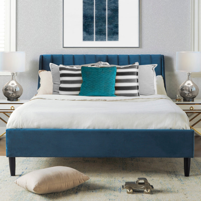 Helaina Upholstered Wingback Bed, Teal Velvet, King