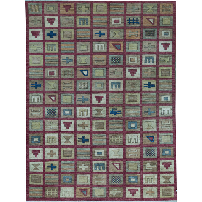 Tapis vert rouille et olive noué à la main de haute qualité