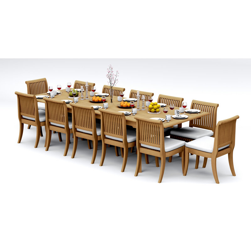 13 Pcs Grade-A Teak Wood Dining Set: 118" Double Extension Rectangle Table  Giva Armless Chairs #11GV2400, 12