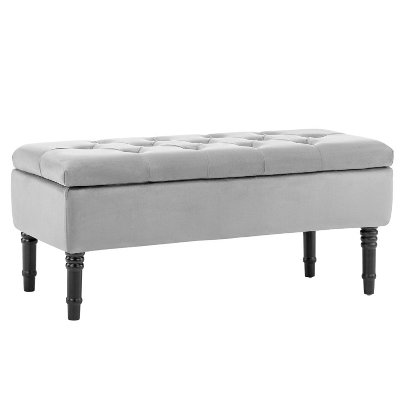 Banc de rangement avec repose-pieds Scheel, Velours gris velours