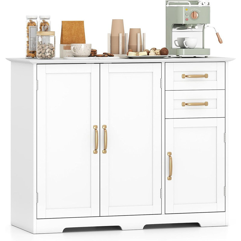 40" Modern White Sideboard Buffet With Drawers & Doors