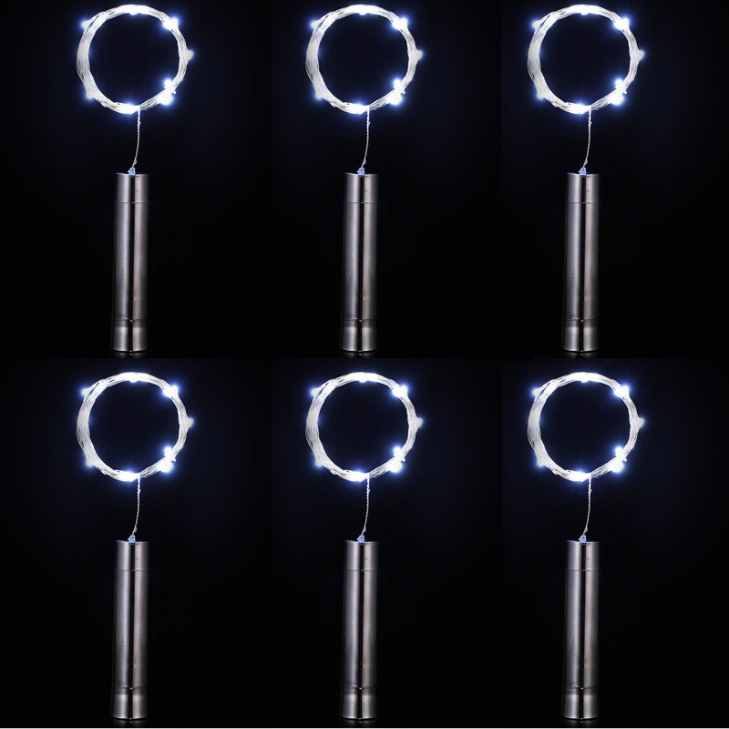 Mini guirlande lumineuse à DEL avec lumières de bouteilles de vin (ensemble de 6), 59", Blanc, 15