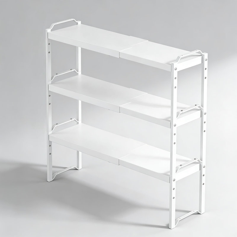 Stackable Adjustable Kitchen Cabinet Organizer Shelf, Expandable Metal Storage Rack For Countertop, Pantry, And Cupboard, 3-Pack